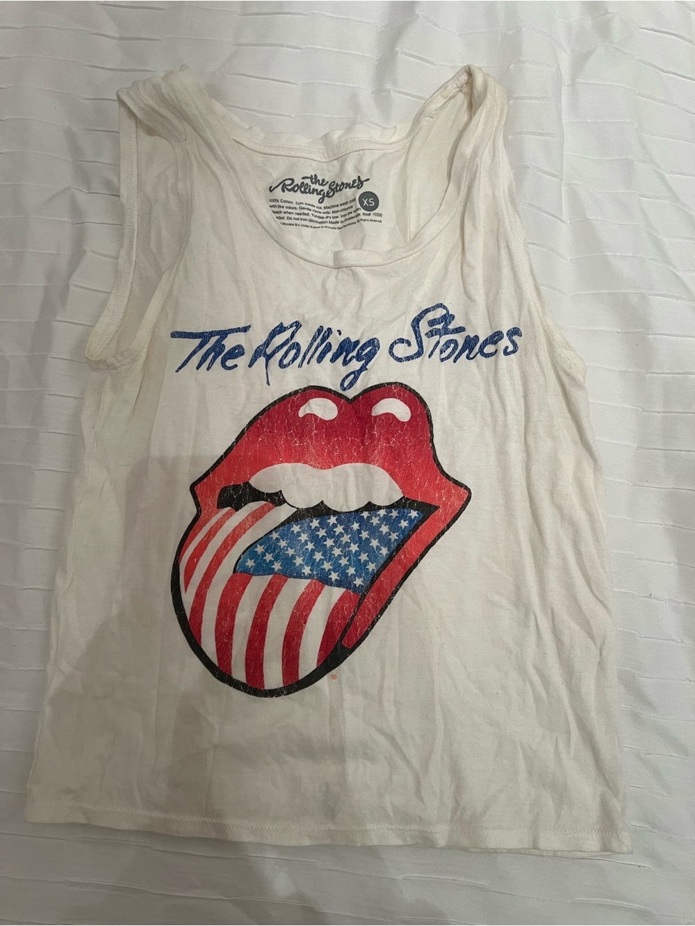 The Rolling Stones Women's White Graphic Tank Top - American Flag Tongue - XS